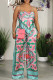 Green Sexy Print Patchwork Spaghetti Strap Sleeveless Two Pieces