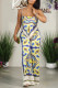 Blue Sexy Print Patchwork Spaghetti Strap Sleeveless Two Pieces