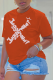Orange Vintage Print Patchwork O Neck T-Shirts