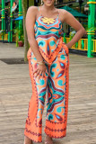 Blue Sexy Print Patchwork Spaghetti Strap Sleeveless Two Pieces