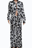 Rose Red Street Elegant Print Patchwork Buckle Turndown Collar Long Sleeve Three Pieces