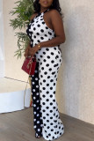 Black Casual Sweet Daily Elegant Simplicity Dot Without Belt Contrast Halter Regular Jumpsuits
