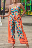 Blue Sexy Print Patchwork Spaghetti Strap Sleeveless Two Pieces