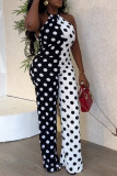 Black Casual Sweet Daily Elegant Simplicity Dot Without Belt Contrast Halter Regular Jumpsuits