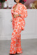 Orange Street Elegant Print Patchwork Buckle Turndown Collar Long Sleeve Three Pieces