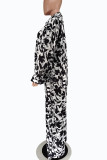 Rose Red Street Elegant Print Patchwork Buckle Turndown Collar Long Sleeve Three Pieces