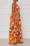 Multicolor Elegant Print Patchwork Strapless Straight Jumpsuits