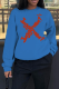 Royal Blue Street Print Patchwork O Neck Tops