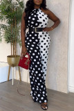 Black Casual Sweet Daily Elegant Simplicity Dot Without Belt Contrast Halter Regular Jumpsuits