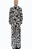 Rose Red Street Elegant Print Patchwork Buckle Turndown Collar Long Sleeve Three Pieces