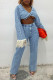 Light Blue Sexy Solid Tassel Patchwork Buttons Asymmetrical V Neck Two Pieces