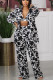 Black Street Elegant Print Patchwork Buckle Turndown Collar Long Sleeve Three Pieces