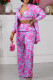 Rose Red Street Elegant Print Patchwork Buckle Turndown Collar Long Sleeve Three Pieces