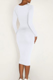 White Casual Solid Patchwork U Neck Wrapped Skirt Dresses