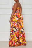Multicolor Elegant Print Patchwork Strapless Straight Jumpsuits
