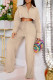Apricot Casual Solid Patchwork Draw String Buckle Shirt Collar Long Sleeve Two Pieces