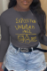 Dark Gray Casual Print Patchwork Letter O Neck Tops