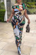 Multicolor Elegant Print Patchwork O Neck Short Sleeve Two Pieces