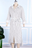 Stripe Casual Striped Patchwork Frenulum Buckle Shirt Collar Shirt Dress Dresses