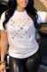White Casual Daily Print Letter O Neck T-Shirts