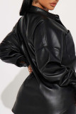 Black Casual Street Solid Patchwork Pocket Buckle Turndown Collar Long Sleeve Two Pieces