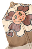 Pink Casual Street Print Patchwork Pocket Zipper Hooded Collar Tops
