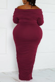 Burgundy Sexy Street Solid Patchwork Hooded Collar Wrapped Skirt Plus Size Dresses