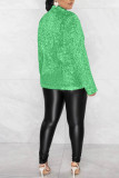 Green Celebrities Solid Sequins Patchwork Turn-back Collar Outerwear