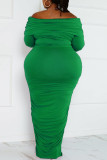 Green Sexy Street Solid Patchwork Hooded Collar Wrapped Skirt Plus Size Dresses