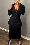 Light Gray Sexy Solid Patchwork Zipper Hooded Collar Wrapped Skirt Dresses