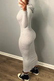 Light Gray Sexy Solid Patchwork Zipper Hooded Collar Wrapped Skirt Dresses