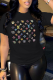Black Casual Daily Print Letter O Neck T-Shirts