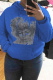 Royal Blue Street Daily Print Draw String Hooded Collar Tops