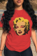 Red Street Daily Print Patchwork O Neck T-Shirts