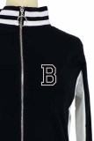 Black Street Print Patchwork Letter Zipper Collar Long Sleeve Two Pieces