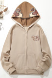 Pink Casual Street Print Patchwork Pocket Zipper Hooded Collar Tops