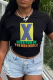 Black Casual Daily Print Patchwork Letter O Neck T-Shirts