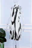 White Casual Sweet Daily Simplicity Printing Halter A Line Dresses