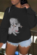 Black Print Patchwork O Neck Tops
