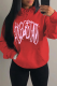 Red Casual Daily Print Draw String Hooded Collar Tops