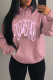 Pink Casual Daily Print Draw String Hooded Collar Tops