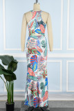 White Casual Daily Vacation Simplicity Floral Printing Halter Printed Dress Dresses