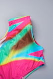 Colour Sexy Elegant Simplicity Mixed Printing Printing Contrast One Shoulder Sleeveless Dress Dresses