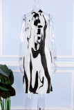 White Casual Sweet Daily Simplicity Printing Halter A Line Dresses
