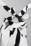 White Casual Sweet Daily Simplicity Printing Halter A Line Dresses