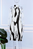 White Casual Sweet Daily Simplicity Printing Halter A Line Dresses