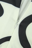 Cream White Casual Daily Simplicity Mixed Printing Frenulum Printing V Neck Regular Jumpsuits