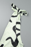 Cream White Casual Daily Simplicity Mixed Printing Frenulum Printing V Neck Regular Jumpsuits