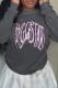 Dark Gray Casual Daily Print Patchwork O Neck Tops