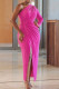 Rose Red Casual Daily Elegant Simplicity Asymmetrical Printing One Shoulder Long Dress Dresses